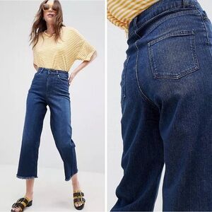 ASOS Design high waist raw hem cropped wide leg stretch jeans 🦋 blue striped